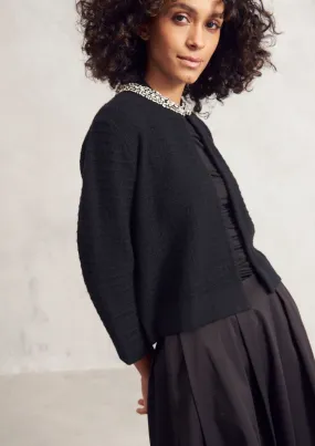 Cashmere Jewelled Neck Cardigan in Jet Black