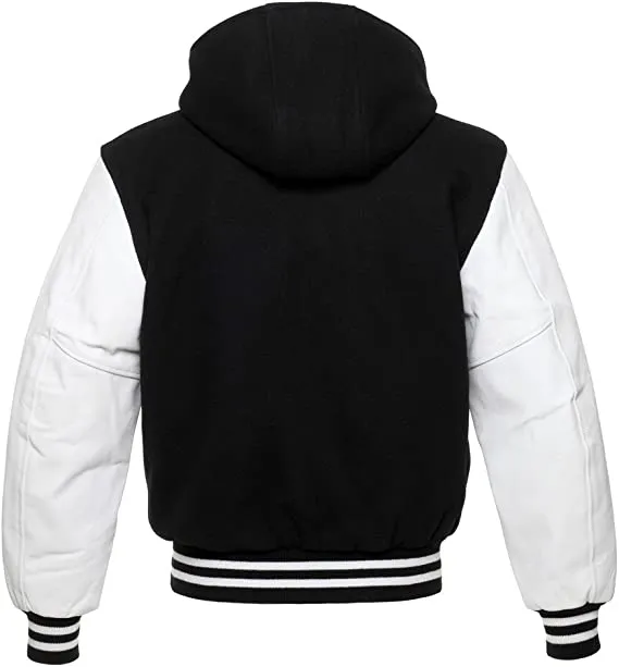 Hooded Custom Varsity Letterman Bomber Jacket | Wool and Real Leather Jacket
