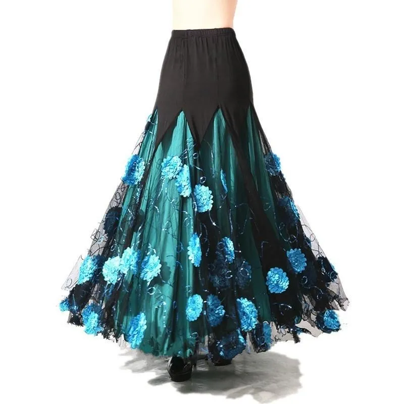 Layered Maxi Ballroom Skirt with Sequins