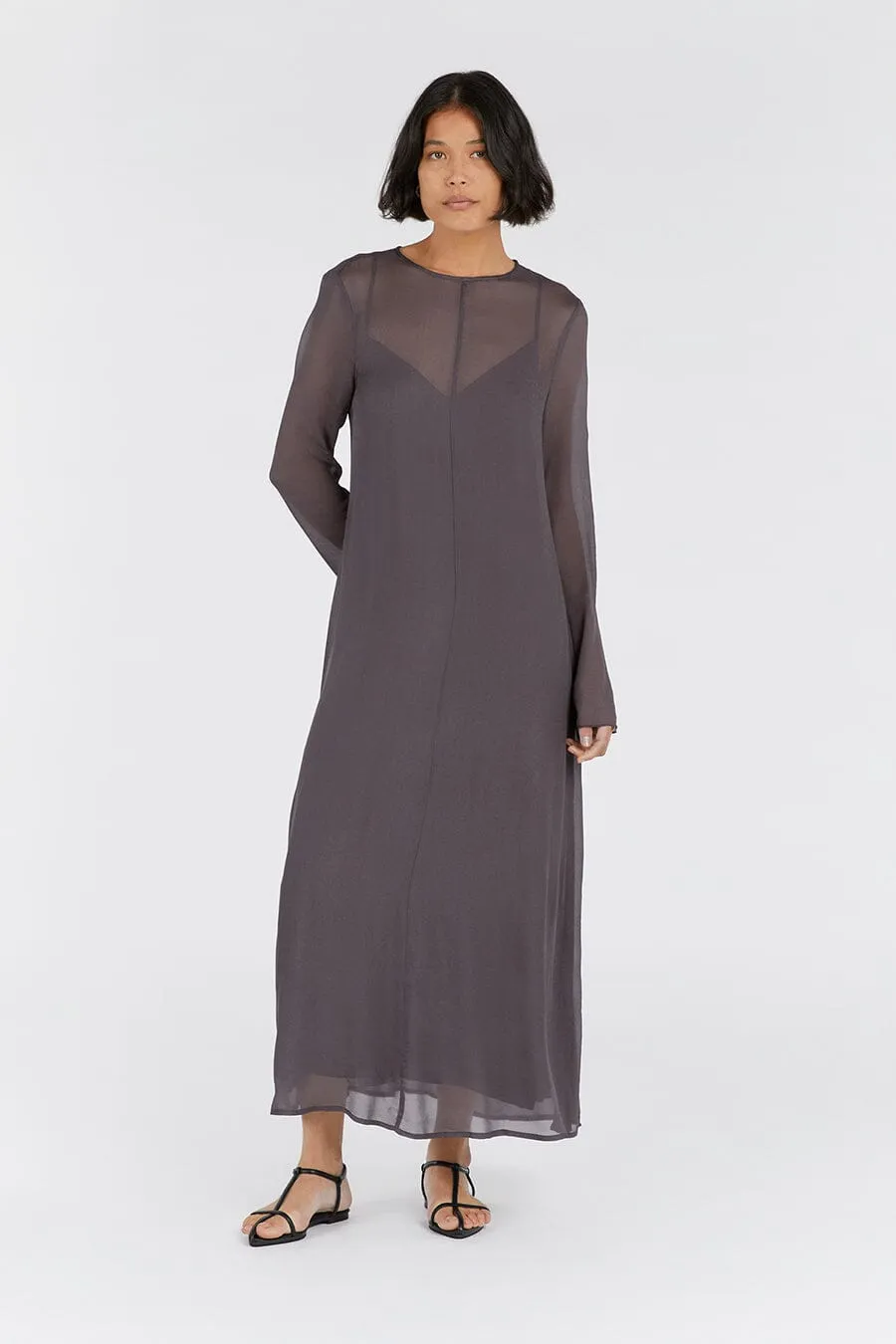 MARI EGGPLANT LONG SLEEVED DRESS
