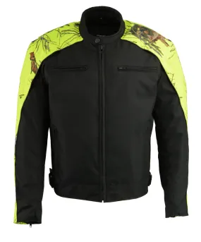 Milwaukee Leather MPM1787 Men's Black and Neon Orange Textile Jacket with Mossy Oak