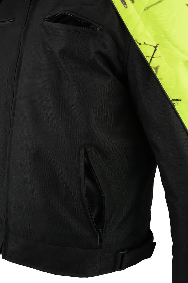 Milwaukee Leather MPM1787 Men's Black and Neon Orange Textile Jacket with Mossy Oak