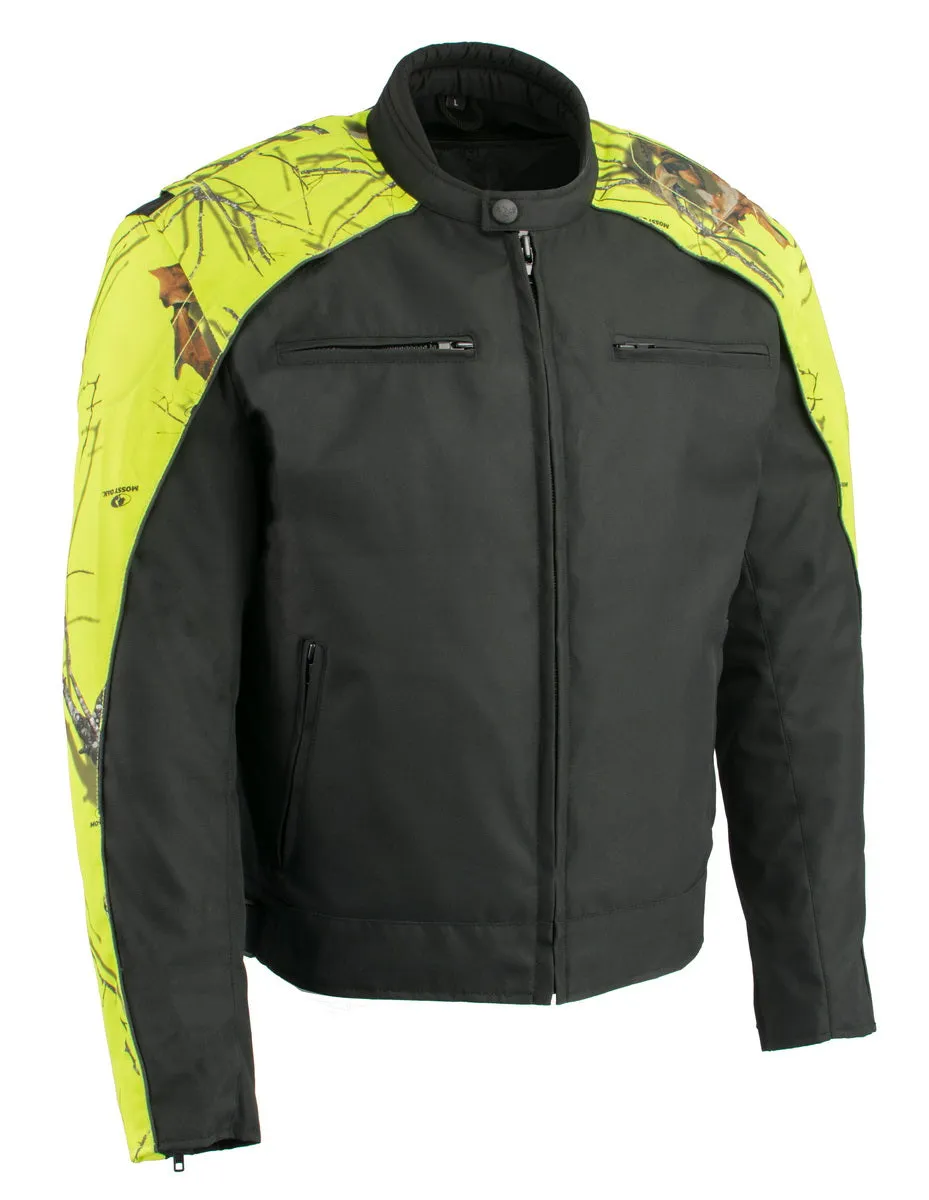 Milwaukee Leather MPM1787 Men's Black and Neon Orange Textile Jacket with Mossy Oak