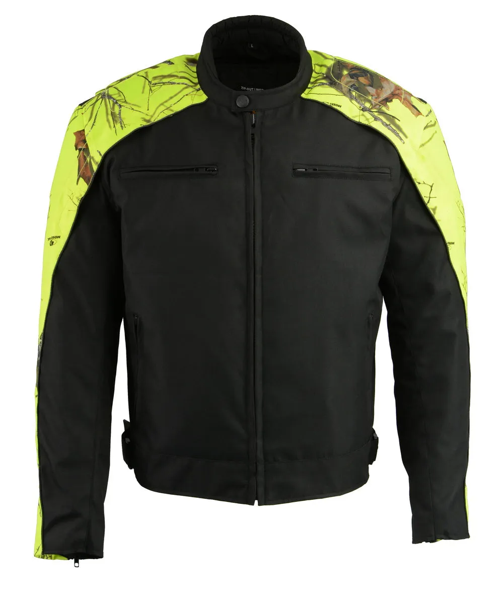 Milwaukee Leather MPM1787 Men's Black and Neon Orange Textile Jacket with Mossy Oak