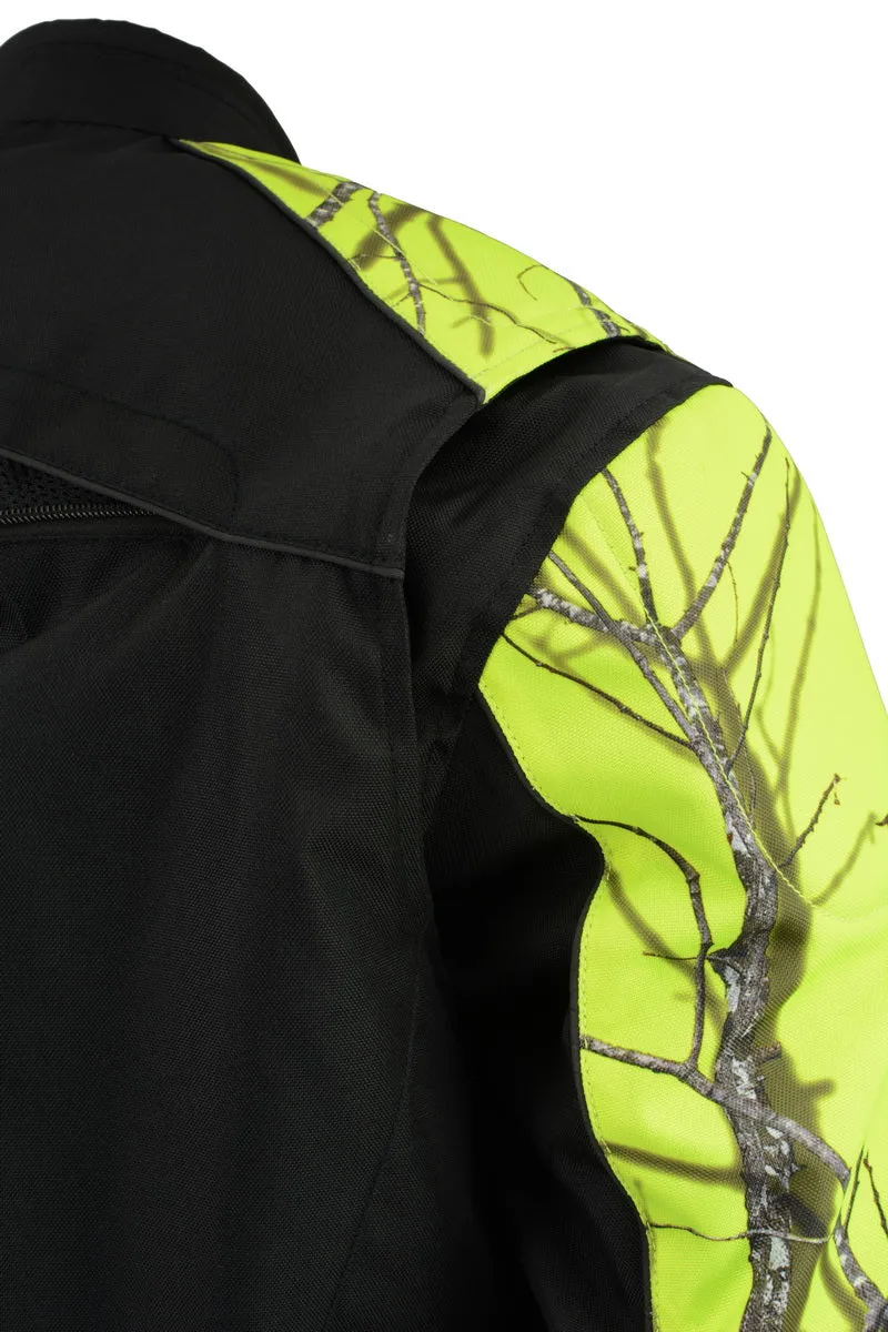 Milwaukee Leather MPM1787 Men's Black and Neon Orange Textile Jacket with Mossy Oak