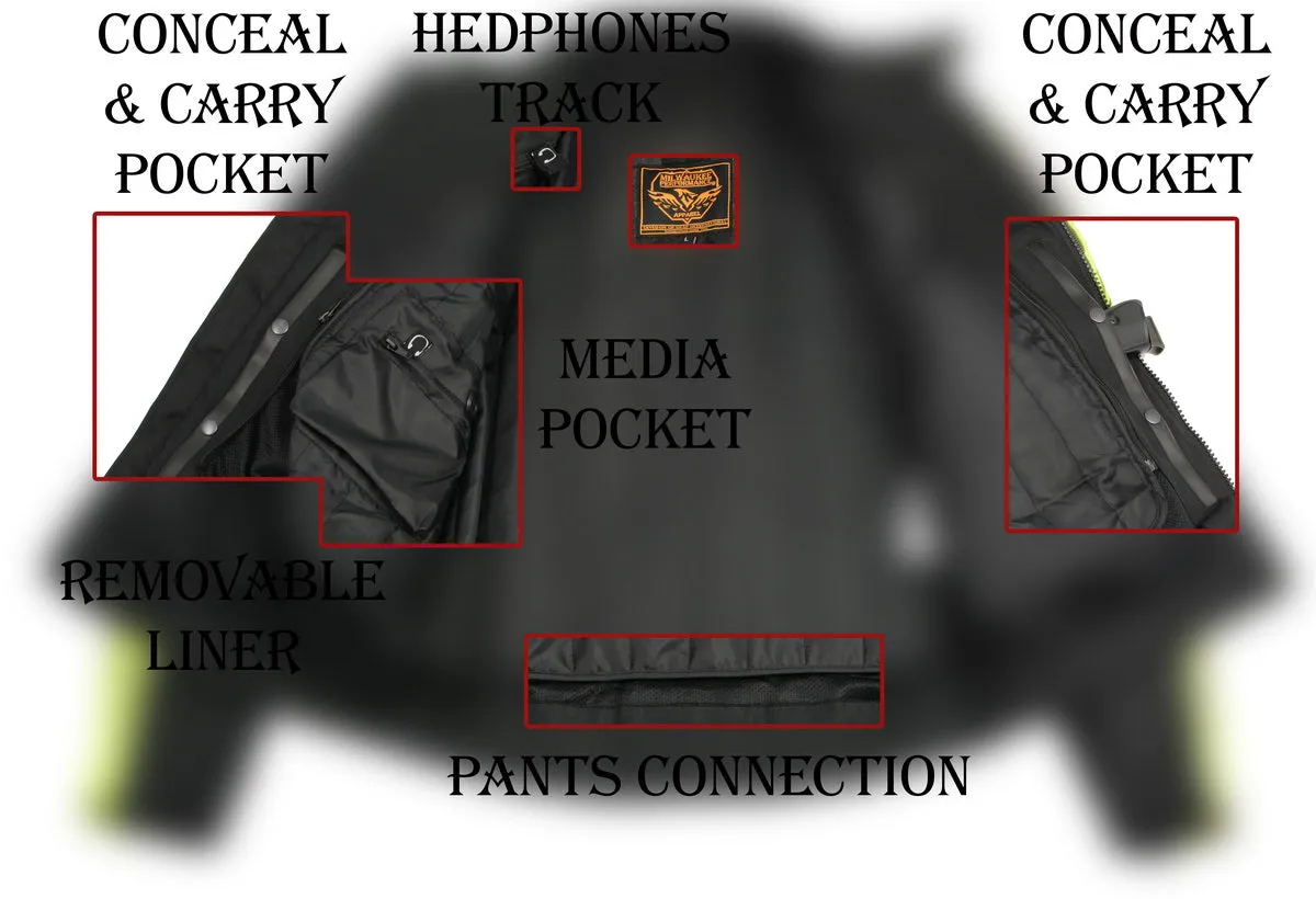 Milwaukee Leather MPM1787 Men's Black and Neon Orange Textile Jacket with Mossy Oak