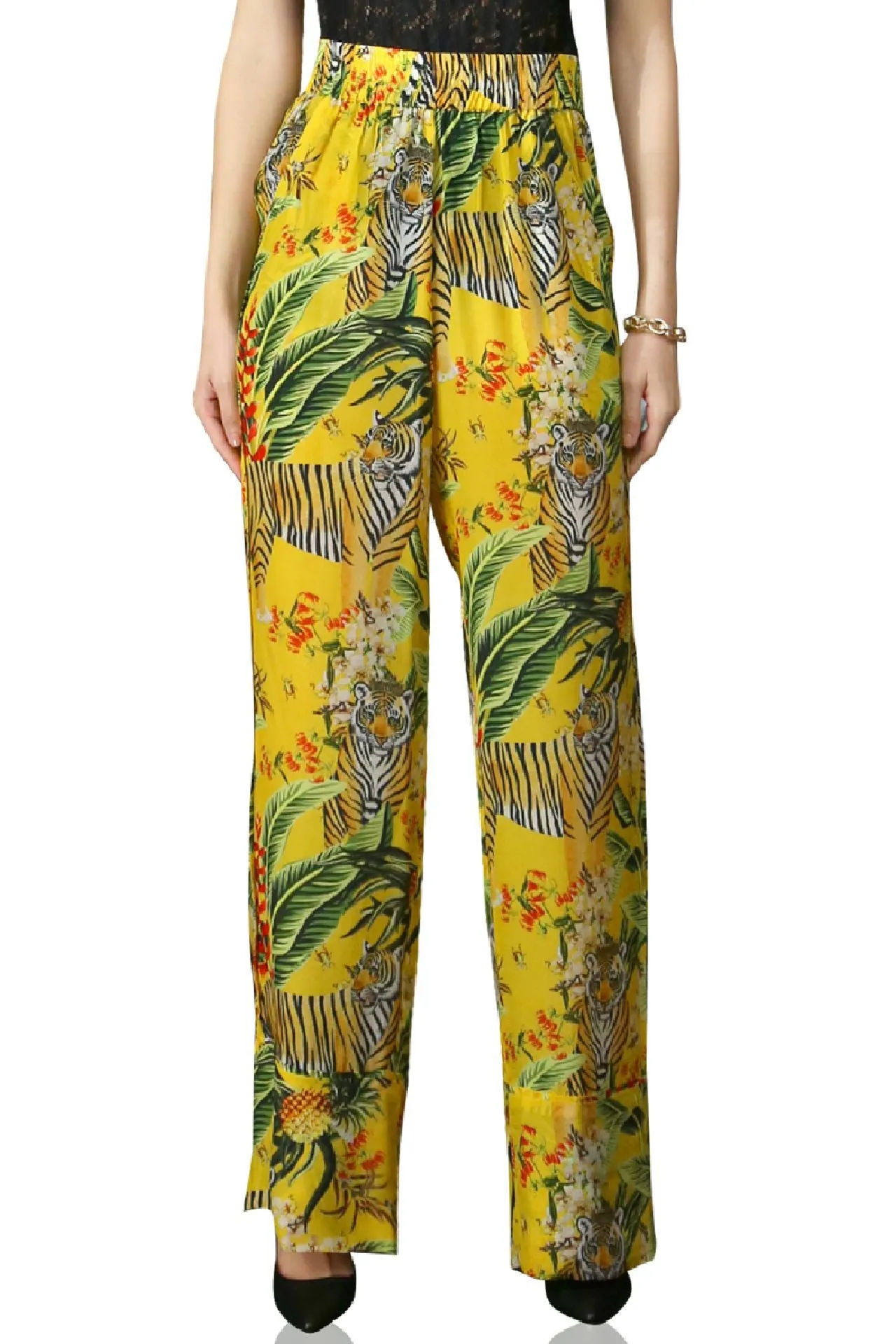 Printed Straight Leg Pants-Tiger Print