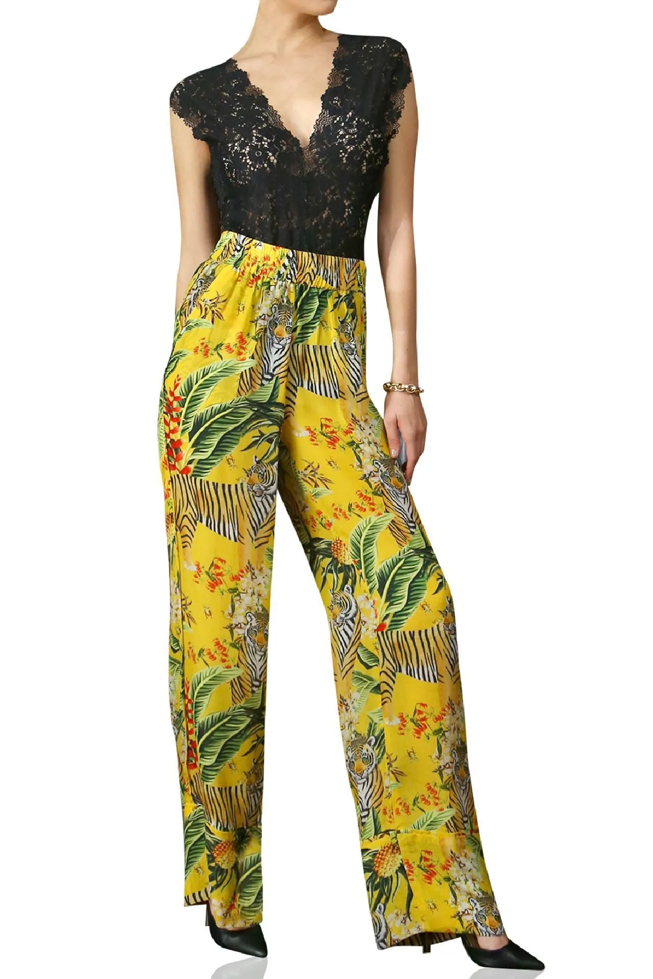 Printed Straight Leg Pants-Tiger Print