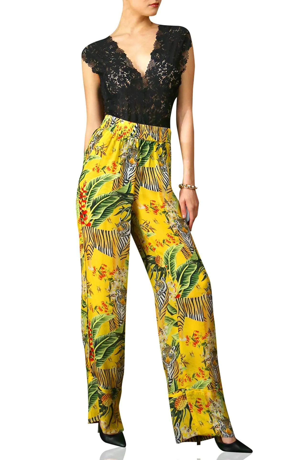 Printed Straight Leg Pants-Tiger Print