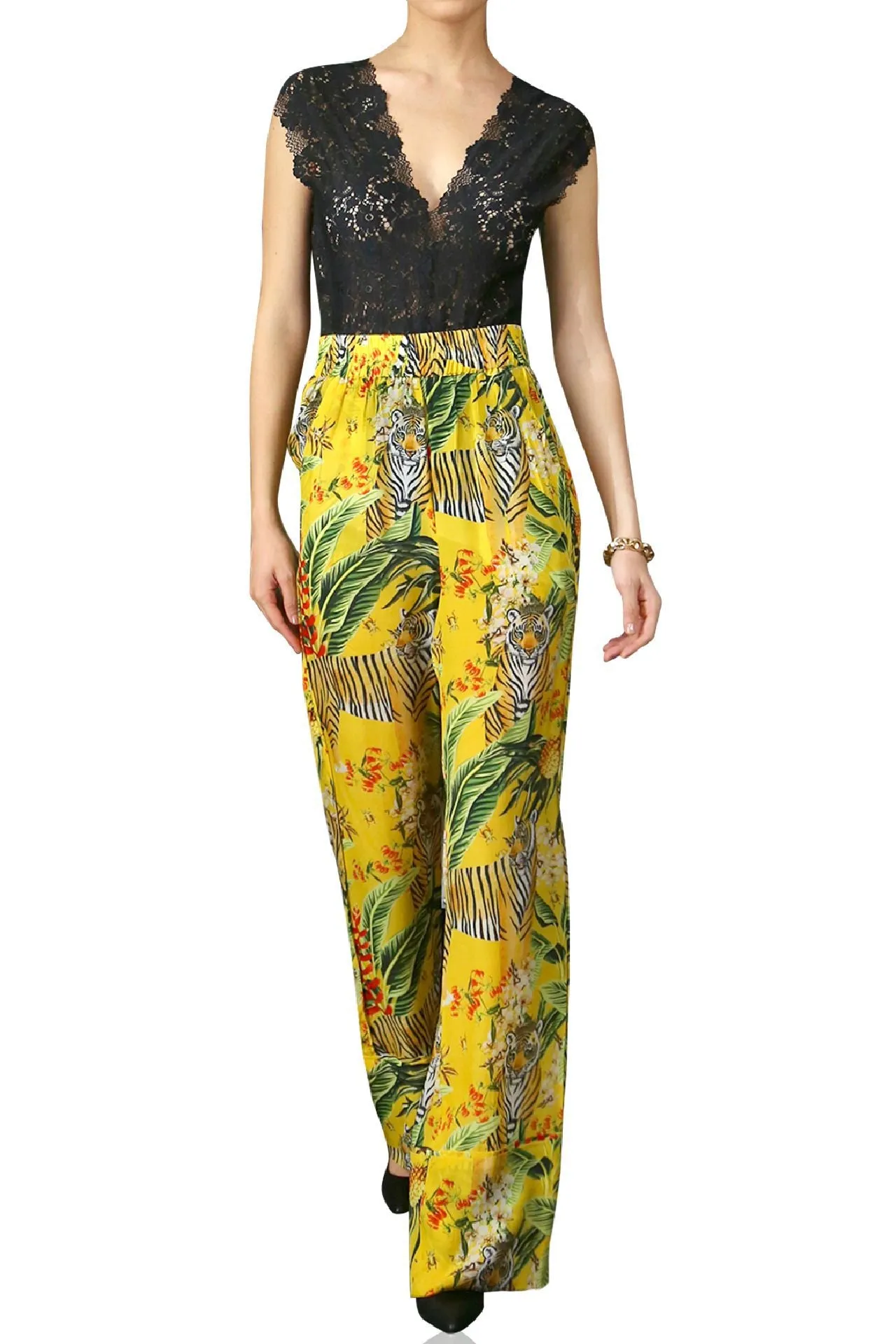 Printed Straight Leg Pants-Tiger Print