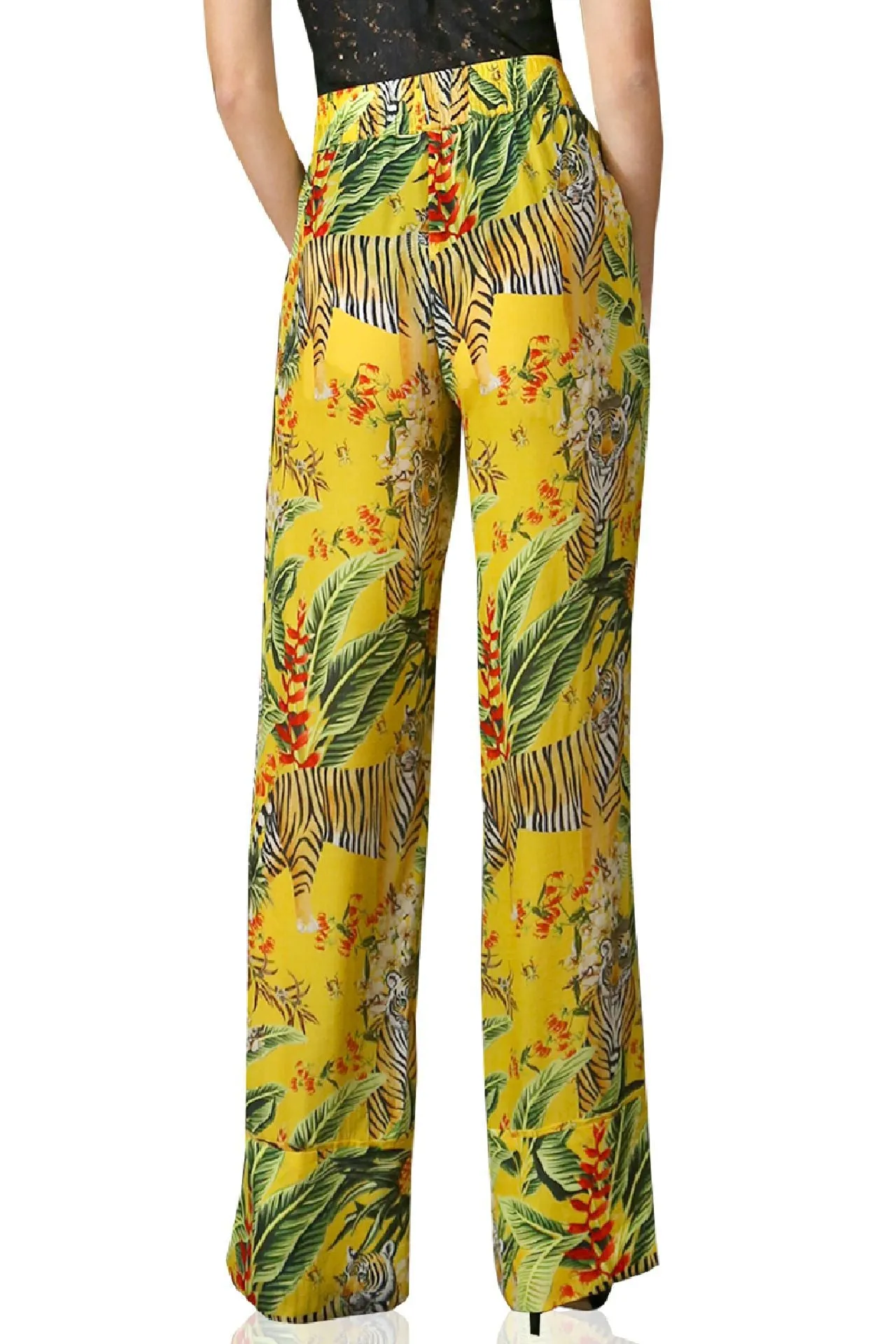 Printed Straight Leg Pants-Tiger Print