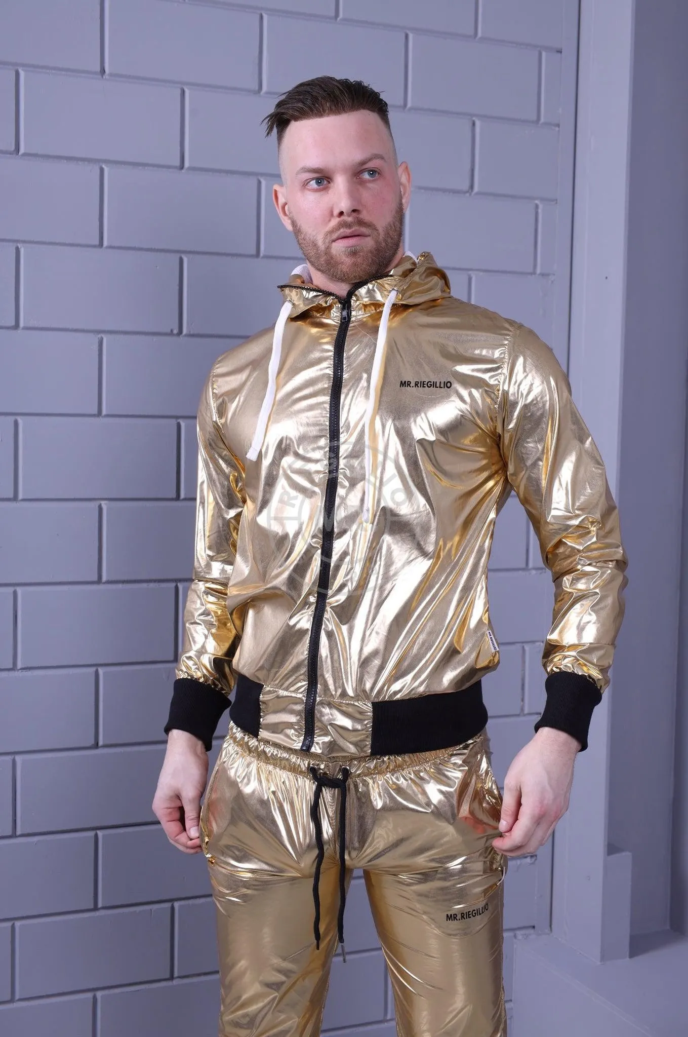 Shiny Nylon Tracksuit Jacket - Gold