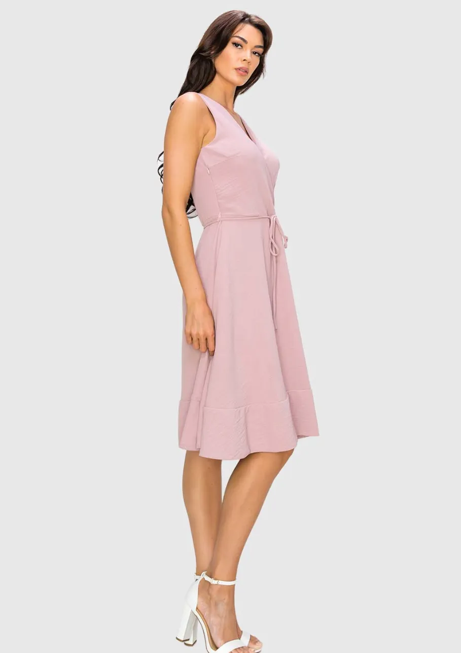 Sleeveless Surplice Wrap Dress w/ Back Pleat