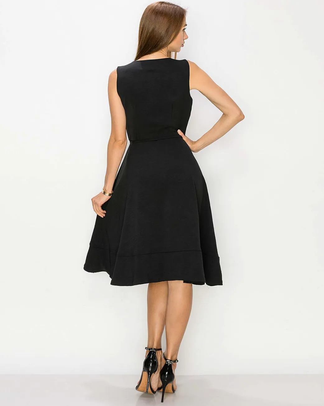Sleeveless Surplice Wrap Dress w/ Back Pleat