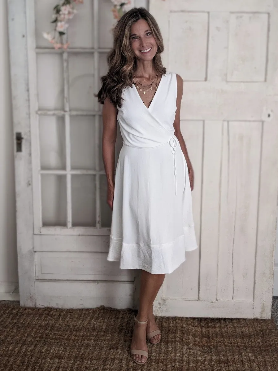 Sleeveless Surplice Wrap Dress w/ Back Pleat