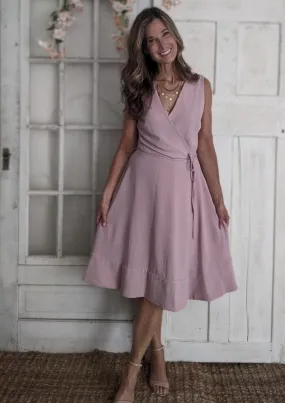 Sleeveless Surplice Wrap Dress w/ Back Pleat