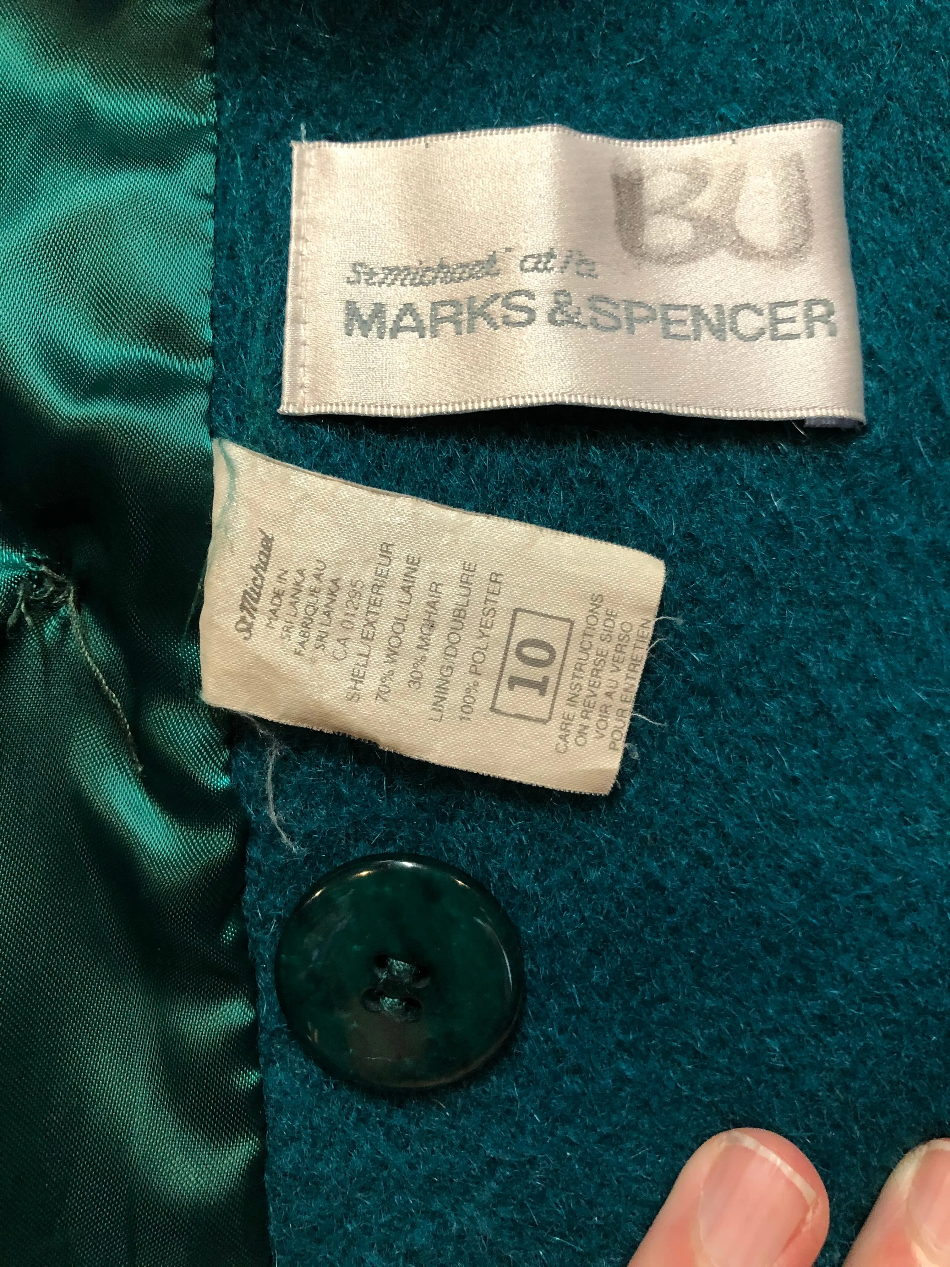 Vintage Marks & Spencer Teal Mohair/ Wool Blend Coat