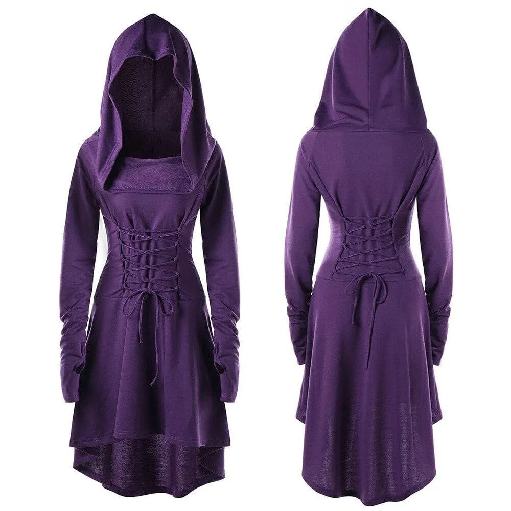 Warrior Gothic Hooded Dress, Stunning LongSleeve Outwear For Women