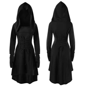 Warrior Gothic Hooded Dress, Stunning LongSleeve Outwear For Women