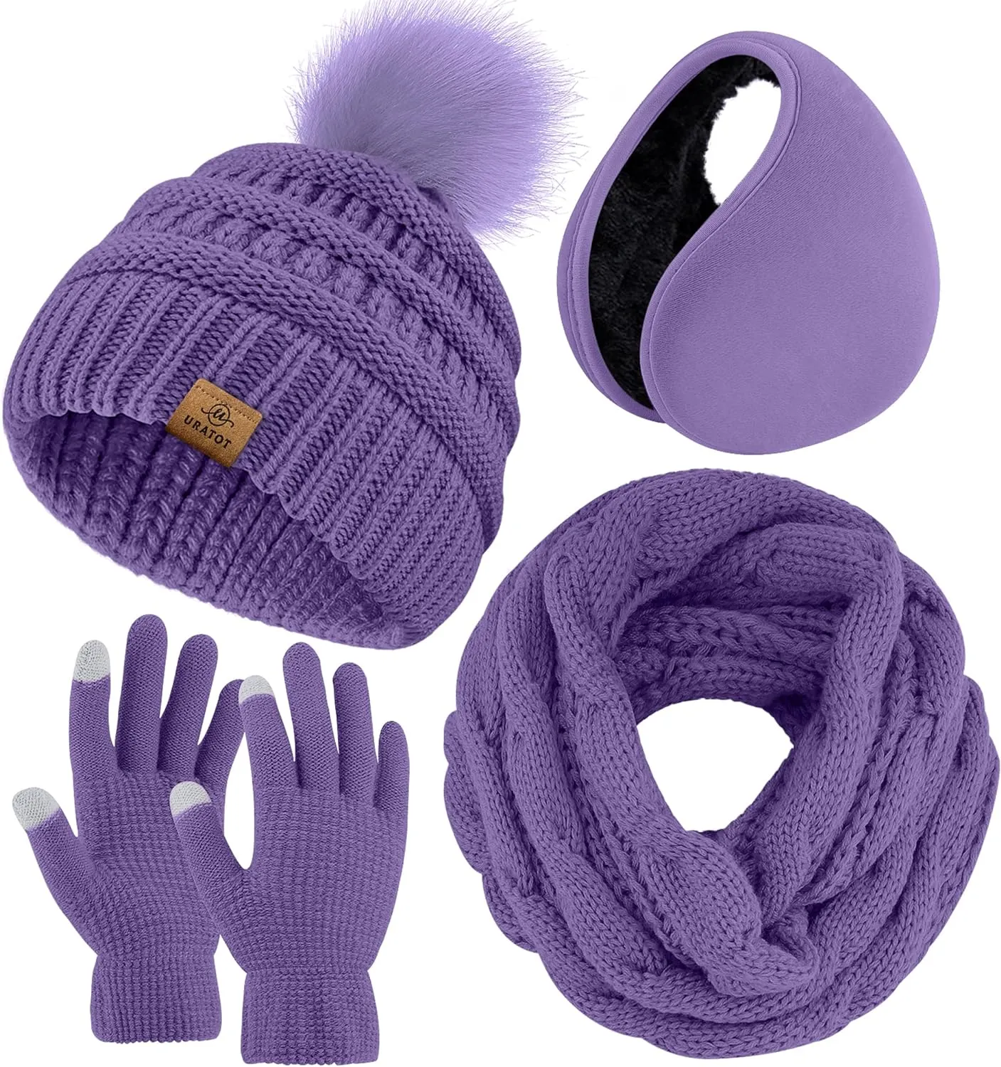 Winter Knit Khaki Beanie Hat, Scarf, Ear Muff & Gloves Set